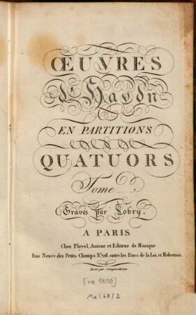 Oeuvres d'Haydn en partitions, [2], 2. Quatuors. T. 2. [Hob. III,78, III,79, III,80]. - Pl.-Nr. b. - 124 S.