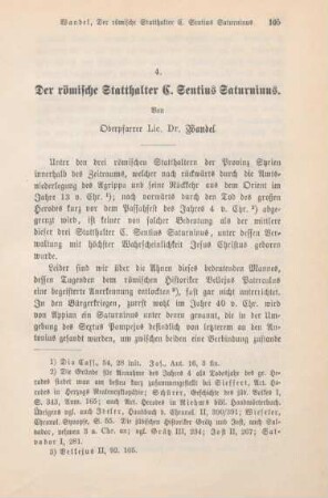 105-143 Der römische Statthalter G. Sentius Saturnicus