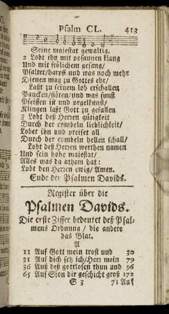 Register über die Psalmen Davids