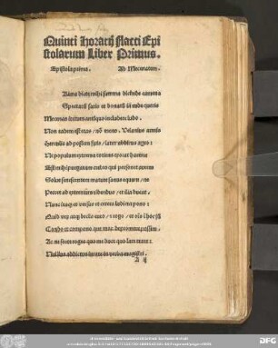 Quinti Horatii Flacci Epistolarum Liber Primus.