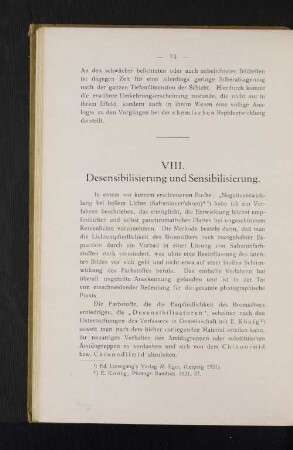 VIII. Desensibilisierung und Sensibilisierung.