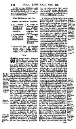 Continuatio des zu Regenspurg Anno 1654 auffgerichteten Reichs-Abschieds.