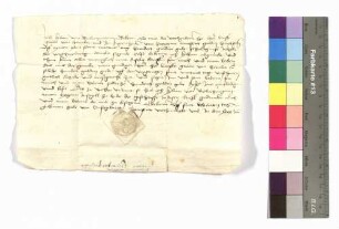 Kilian von Berlichingen gegen Kraft von Hohenlohe: Schuldbrief; aufgedr. Siegel.