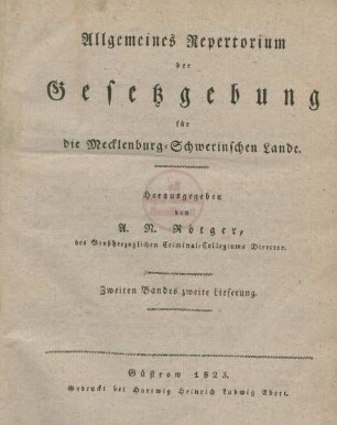 2.1621/1823,2: Allgemeines Repertorium der Gesetzgebung für die Mecklenburg-Schwerinschen Lande