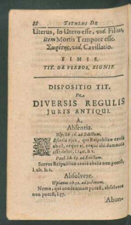 Dispositio Tit. De Diversis Regulis Iuris Antiqui.