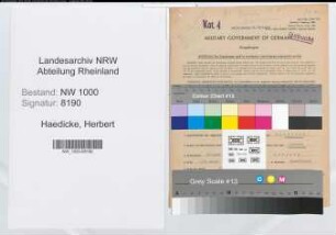 Entnazifizierung Herbert Haedicke, geb. 20.03.1899 (Postinspektor)
