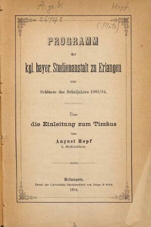 Über die Einleitung zum Timäus