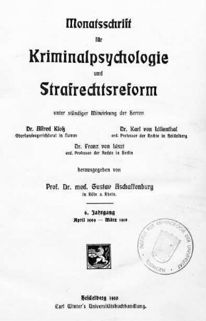 Monatsschrift für Kriminalpsychologie und Strafrechtsreform