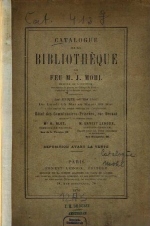 Catalogue de la bibliothèque orientale de feu m. J. Mohl