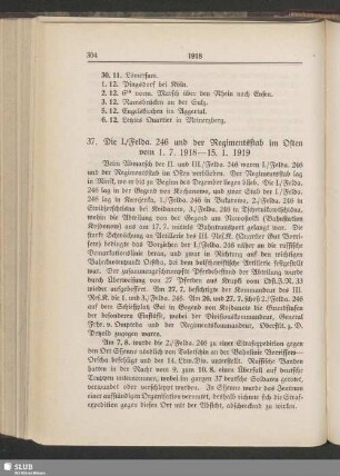 37. Die 1./Felda. 246 und der Regimentsstab im Osten vom 1. 7. 1918 - 15. 1. 1919