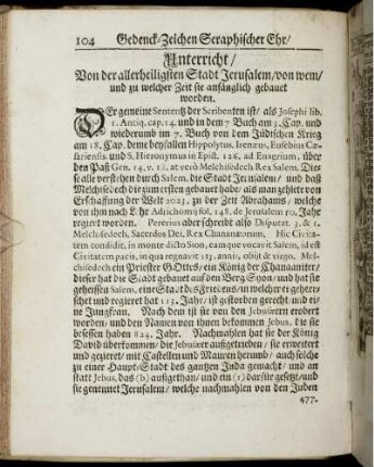 Unterricht/ Von der allerheiligsten Stadt Jerusalem/ von wem/ und zu welcher Zeit sie gebauet worden.