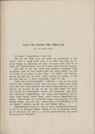 Tale ved Festen for Jonas Lie (23. November 1893)