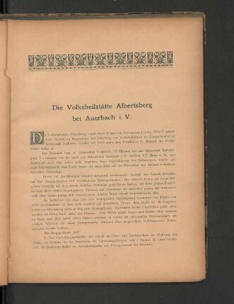 Die Volksheilstätte Albertsberg bei Auerbach i. V.