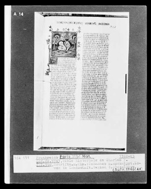 Bible historiale de Charles V., Folio 358, Der Evangelist Johannes mit dem apokalyptischen Löwen