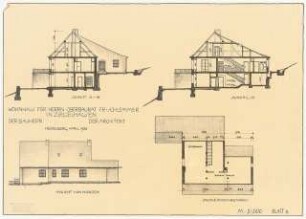Haus Schlemmer, Heidelberg-Ziegelhausen: UG 1:100, Schnitt A/B, C/D, Nordansicht