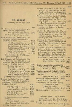 135. Sitzung. Donnerstag den 22. April 1920
