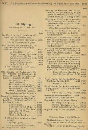 135. Sitzung. Donnerstag den 22. April 1920
