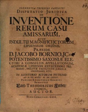 Disp. iur. de inventione rerum casu amissarum