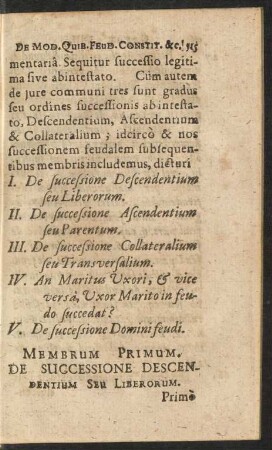 Membrum Primum. De Successione Descendentium Seu Liberorum.