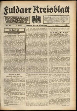 Zweite Ausgabe vom Samstag, den 28. September 1912.