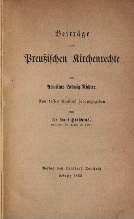 Beiträge zum Preußischen Kirchenrechte