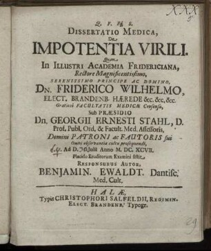 Dissertatio Medica, De Impotentia Virili