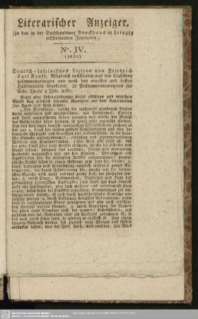 Literarischer Anzeiger. No. IV