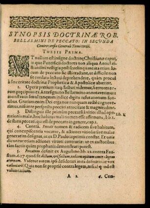 Synopsis Doctrinae Rob. Bellarmini De Peccato: ...