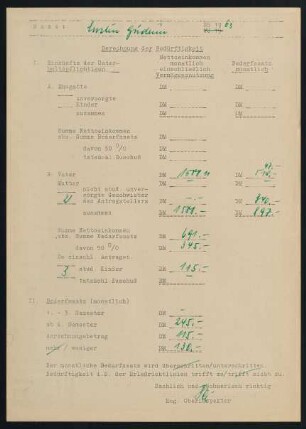 Berechnung der Bedürftigkeit Sommersemester 1963