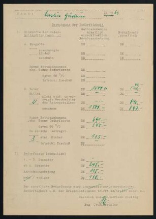 Berechnung der Bedürftigkeit Sommersemester 1963