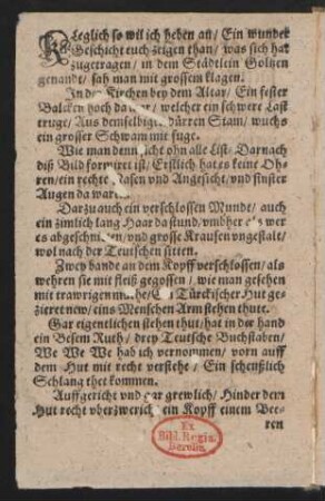 KLeglich so wil ich heben an/ Ein wunder || Geschicht euch zeigen than/