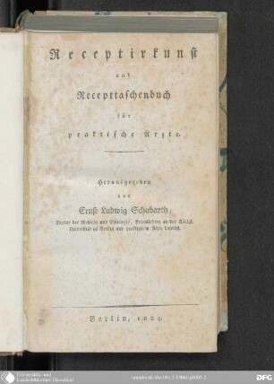 Receptirkunst und Rezepttaschenbuch für praktische Ärzte