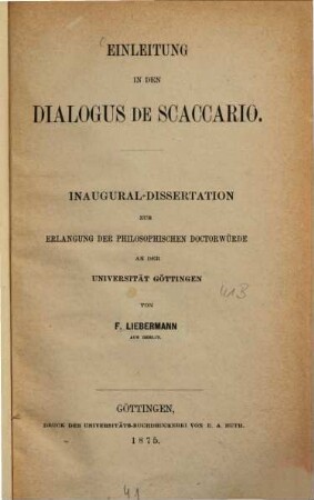 Einleitung in den Dialogus de Scaccario