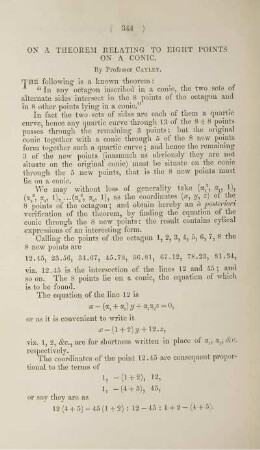 On a theorem relating to eight points on a conic.