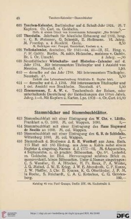 Stammbücher und Stammbuchblätter (Nr. 613 - 624)
