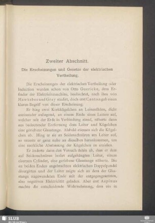 Zweiter Abschnitt. Die Erscheinungen und Gesetze der elektrischen Vertheilung