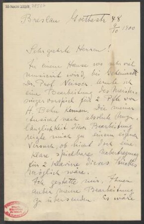 Brief an B. Schott's Söhne : 09.10.1900