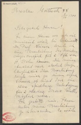 Brief an B. Schott's Söhne : 09.10.1900