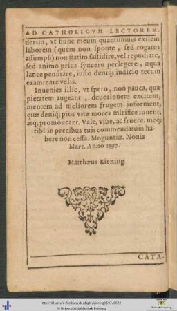 Ad Catholicum Lectorem