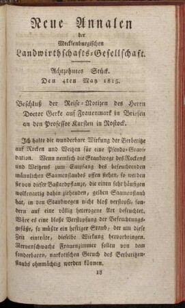 Achtzehntes Stück. Den 4ten May 1815.
