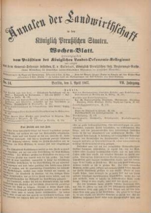 No. 14. Berlin, den 3. April 1867. VII. Jahrgang.