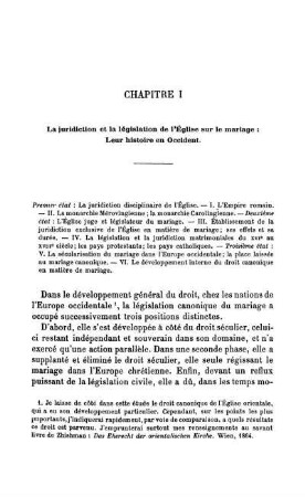 Chapitre I La juridiction et la législation de l'Èglise sur le mariage: Leur histoire en Occident.
