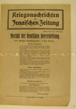 Nachrichtenblatt der "Jenaischen Zeitung" zur Ankunft deutscher Vortruppen bei Przemysl