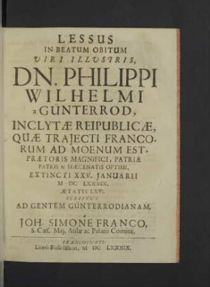 Lessus ... Philippi Wilhelmi a Günterrod