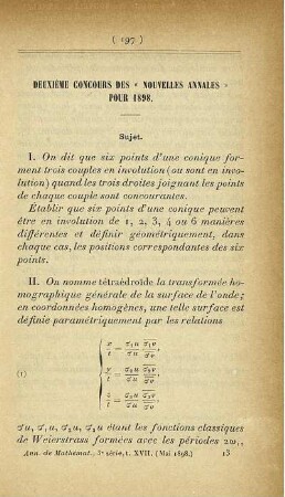 Deuxième Concours des "Nouvelles Annales" Pour 1898.