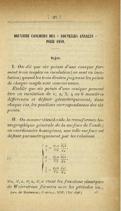 Deuxième Concours des "Nouvelles Annales" Pour 1898.