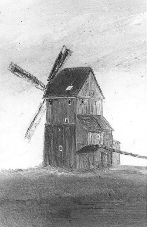 Bernstadt auf dem Eigen-Dittersbach auf dem Eigen. Windmühle am Gickelsberg, Gemäldeausschnitt