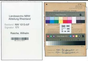 Entnazifizierung Wilhelm Rasche , geb. 22.03.1883 (Kassenangestellter)