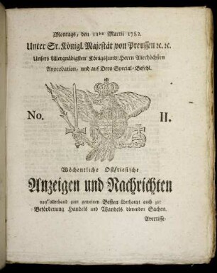 No. 11. Montags, den 11ten Martii 1782