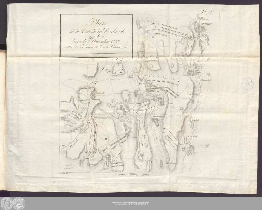 Plan de la Bataille de Rosbach en Saxe livrée le 5. Novembre 1757 entre les Prussiens & l'armée Combinée